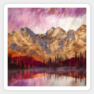 Golden Textured Mountain Lake Reflecting Pink Skies Sticker